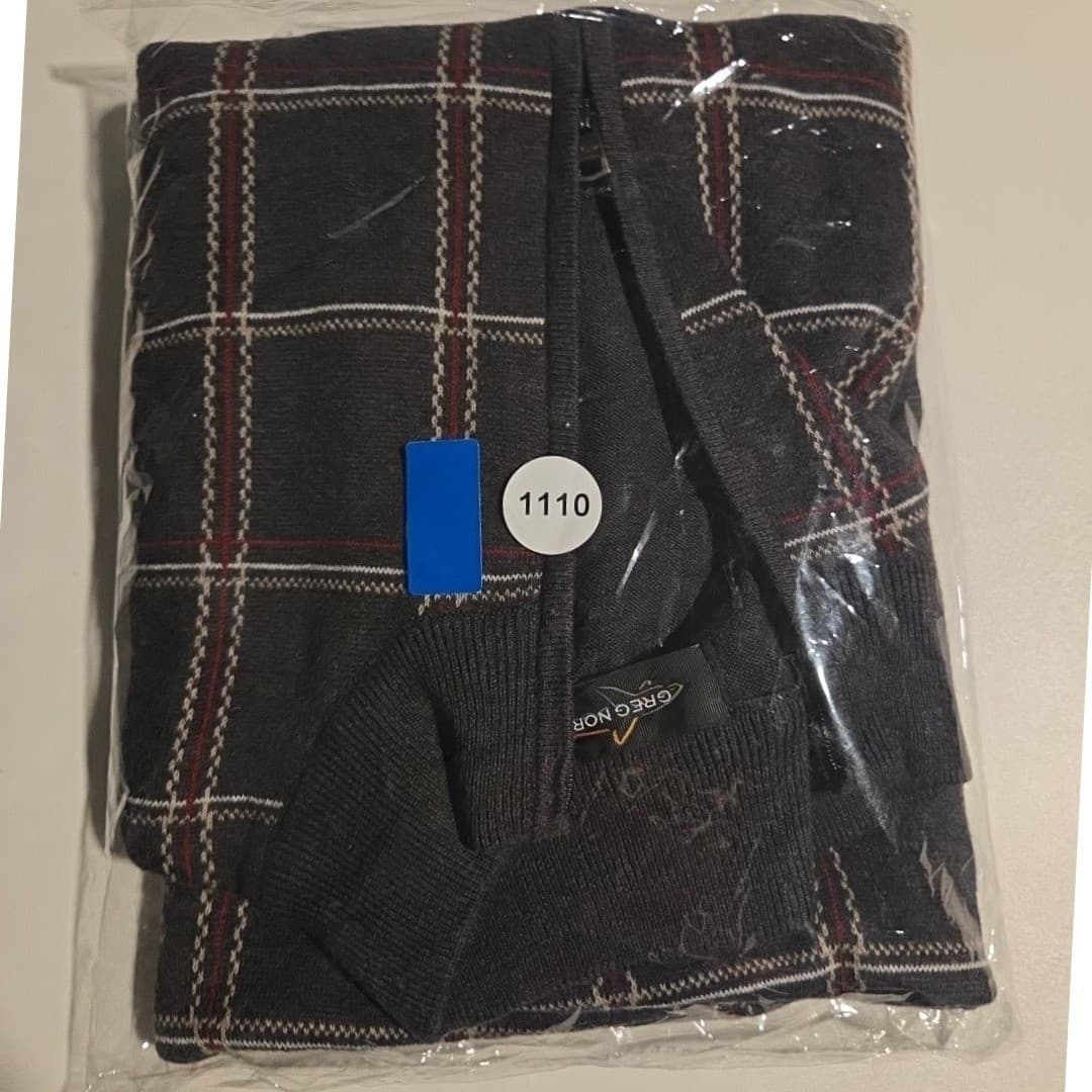 Greg Norman Quarter Zip Sweater, Charcoal Gray Plaid Windowpane, Men's Large - Thumbnail 7