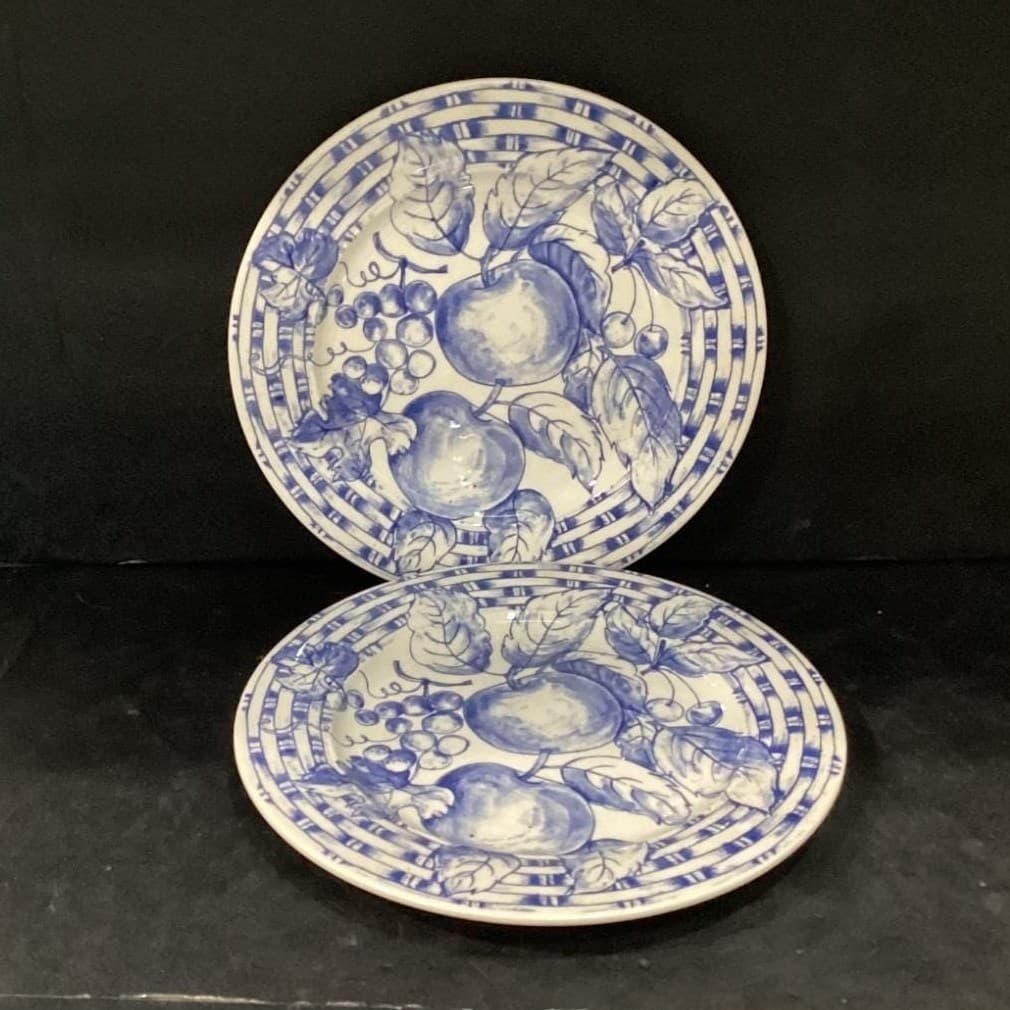 Pier 1 Imports Fruit Themed Dinner Plates, Set of 2, Vtg Hand Painted Dinnerware - Thumbnail 2