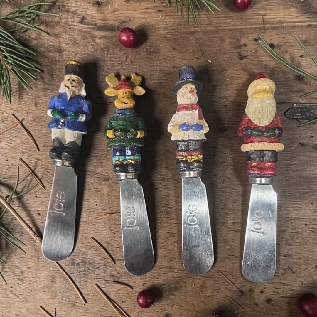 Joie Christmas Cheese Spreaders, Set of 4, Moose Snowman Soldier Santa Design
