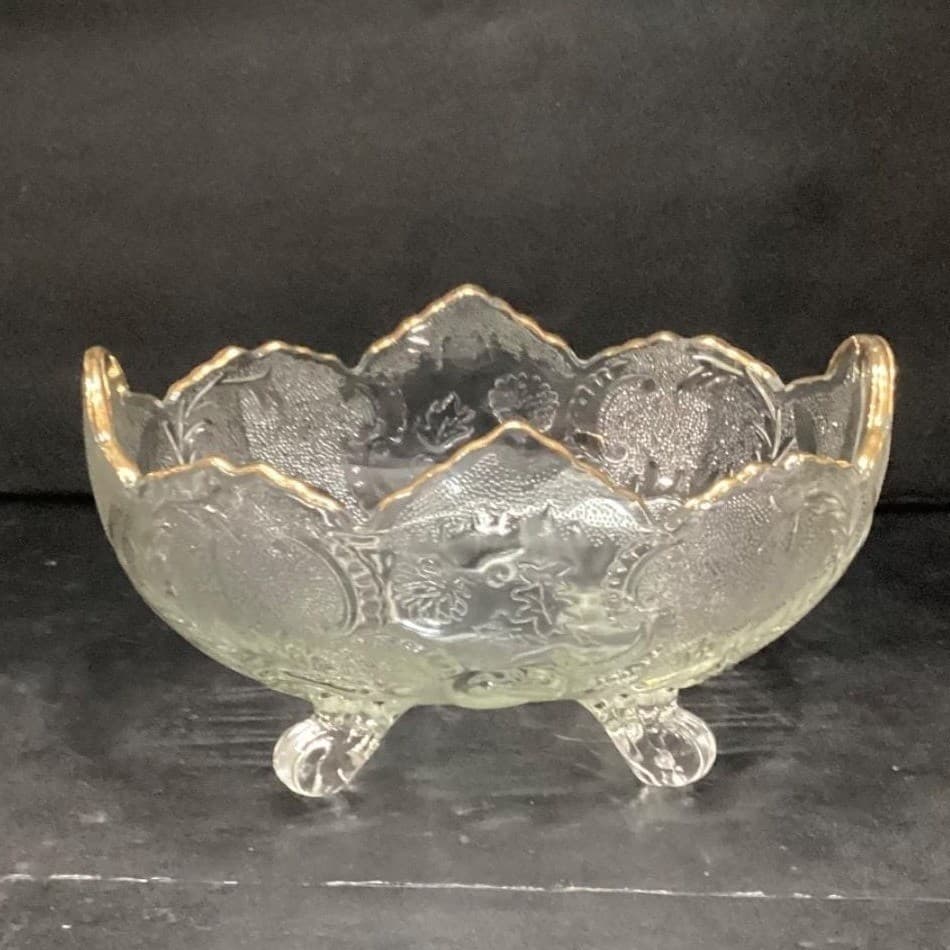 Jeanette Lombardi Oval Bowl, Vintage 22k Gold Rim Centerpiece, Pressed Glass - Thumbnail 6