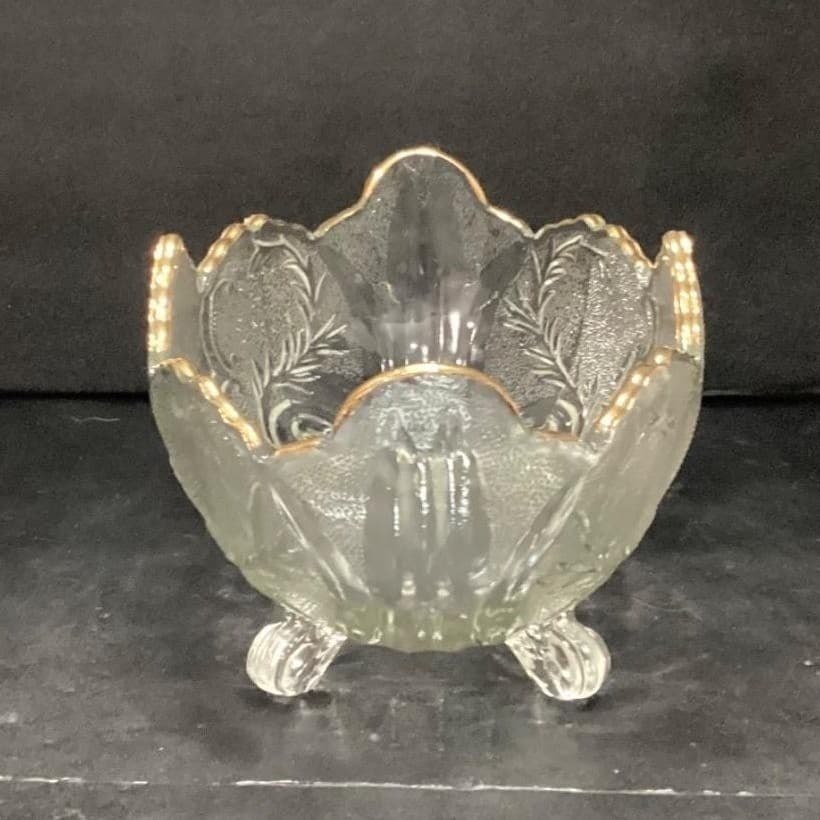 Jeanette Lombardi Oval Bowl, Vintage 22k Gold Rim Centerpiece, Pressed Glass - Thumbnail 7