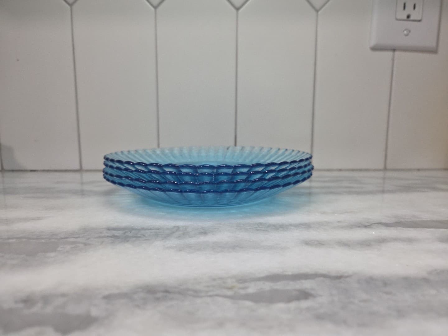Fortecrisa Ice Blue Luncheon Plates, Set of 4, 7" Scalloped Ribbed Plates, MCM - Thumbnail 5