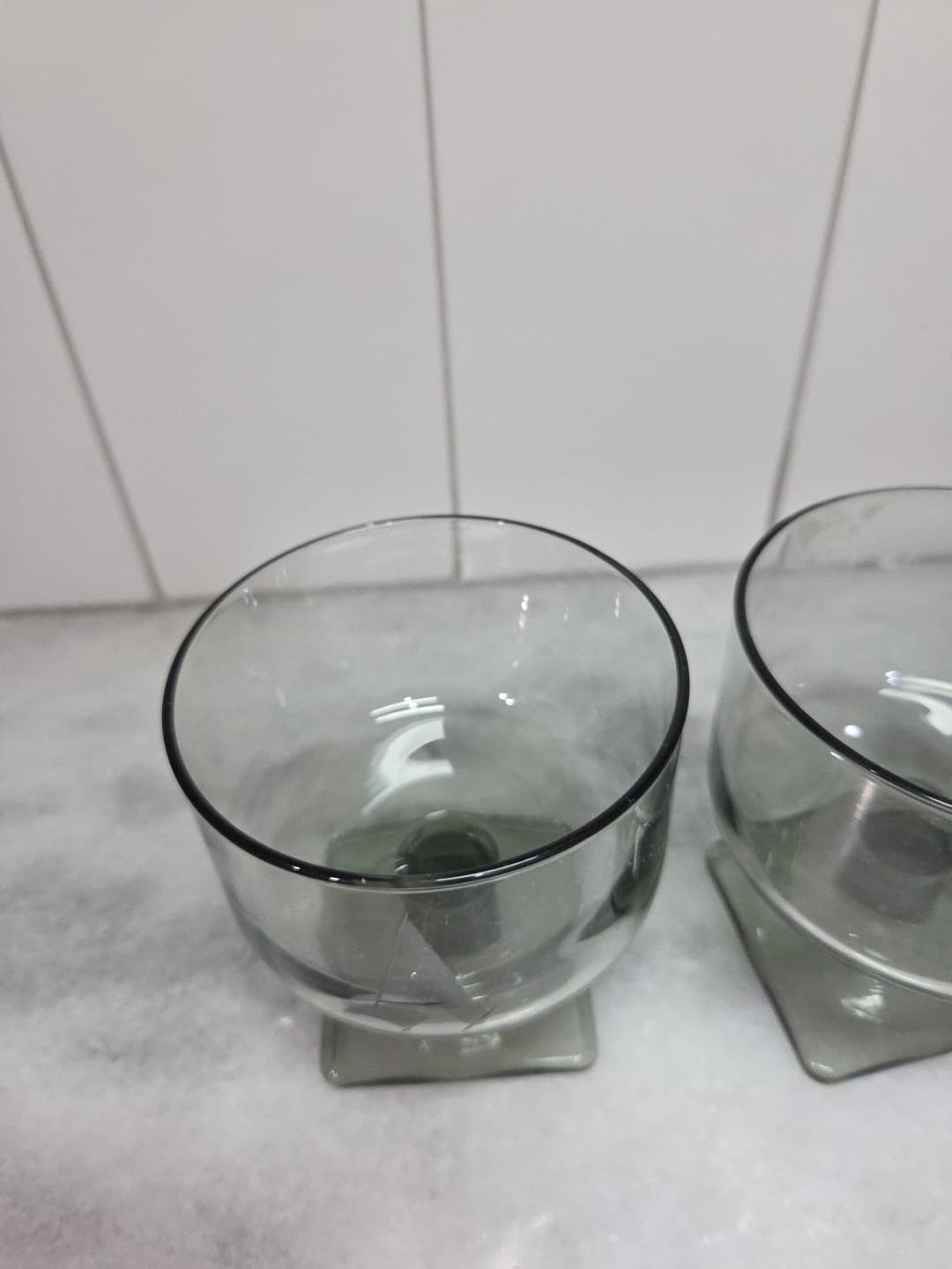 Federal Glass Nordic Midnight Sherbet Glasses, Vintage Set of 2, "A" Monogram - Thumbnail 5