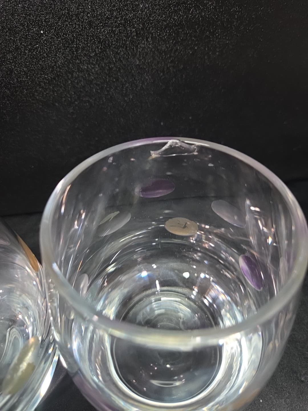 Block Thumb Cut Crystal Ball Glasses Set, Colored Circles, Glassware, Set Of 2 - Thumbnail 10