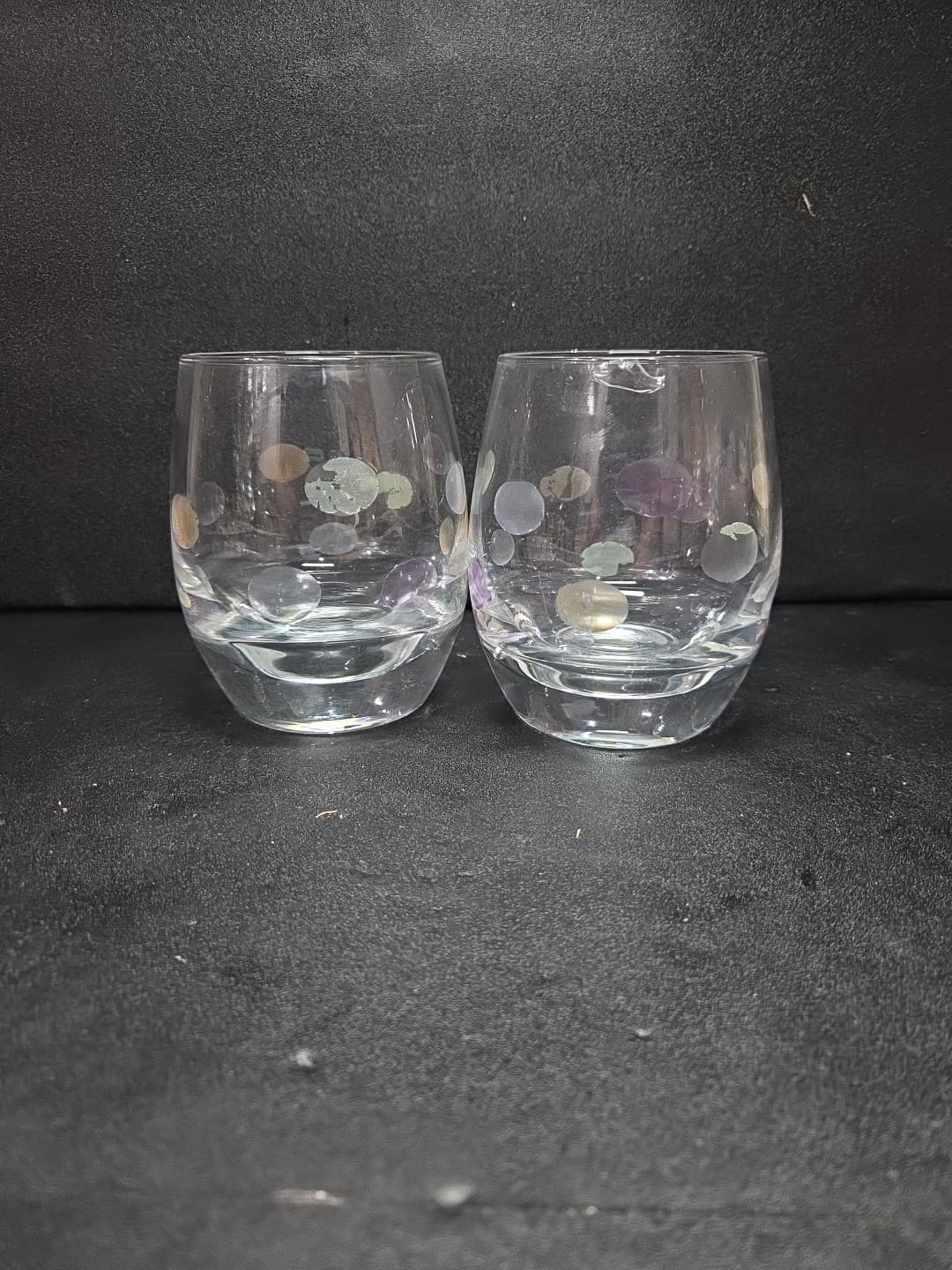 Block Thumb Cut Crystal Ball Glasses Set, Colored Circles, Glassware, Set Of 2 - Thumbnail 4