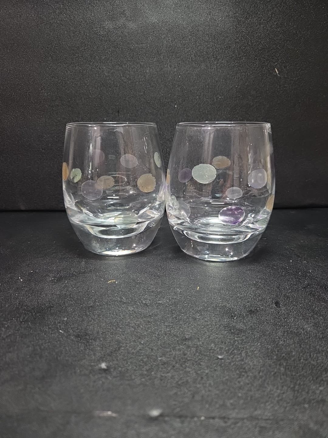 Block Thumb Cut Crystal Ball Glasses Set, Colored Circles, Glassware, Set Of 2 - Thumbnail 3