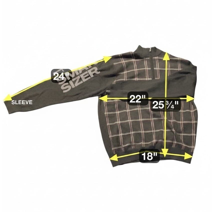 Greg Norman Quarter Zip Sweater, Charcoal Gray Plaid Windowpane, Men's Large - Thumbnail 2