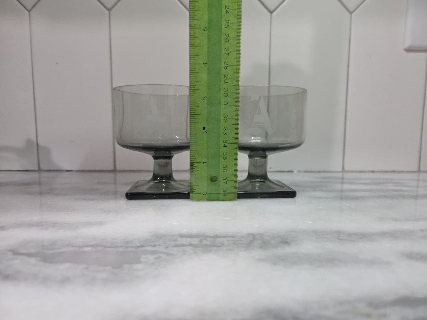 Federal Glass Nordic Midnight Sherbet Glasses, Vintage Set of 2, "A" Monogram - Thumbnail 8