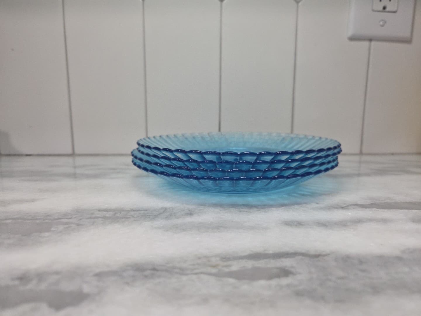 Fortecrisa Ice Blue Luncheon Plates, Set of 4, 7" Scalloped Ribbed Plates, MCM - Thumbnail 7