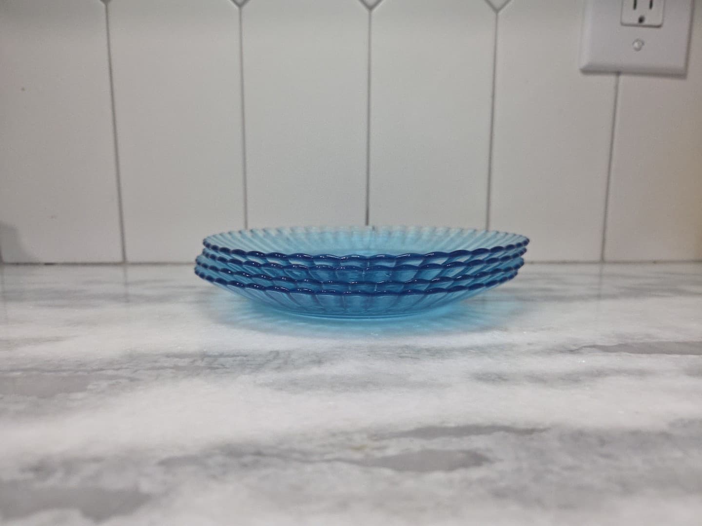 Fortecrisa Ice Blue Luncheon Plates, Set of 4, 7" Scalloped Ribbed Plates, MCM - Thumbnail 6