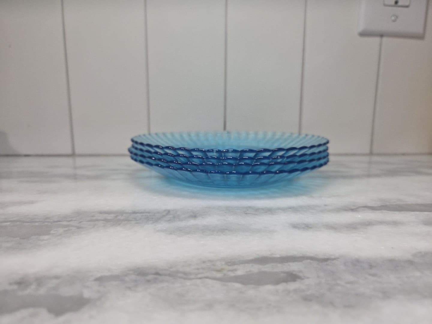 Fortecrisa Ice Blue Luncheon Plates, Set of 4, 7" Scalloped Ribbed Plates, MCM - Thumbnail 8