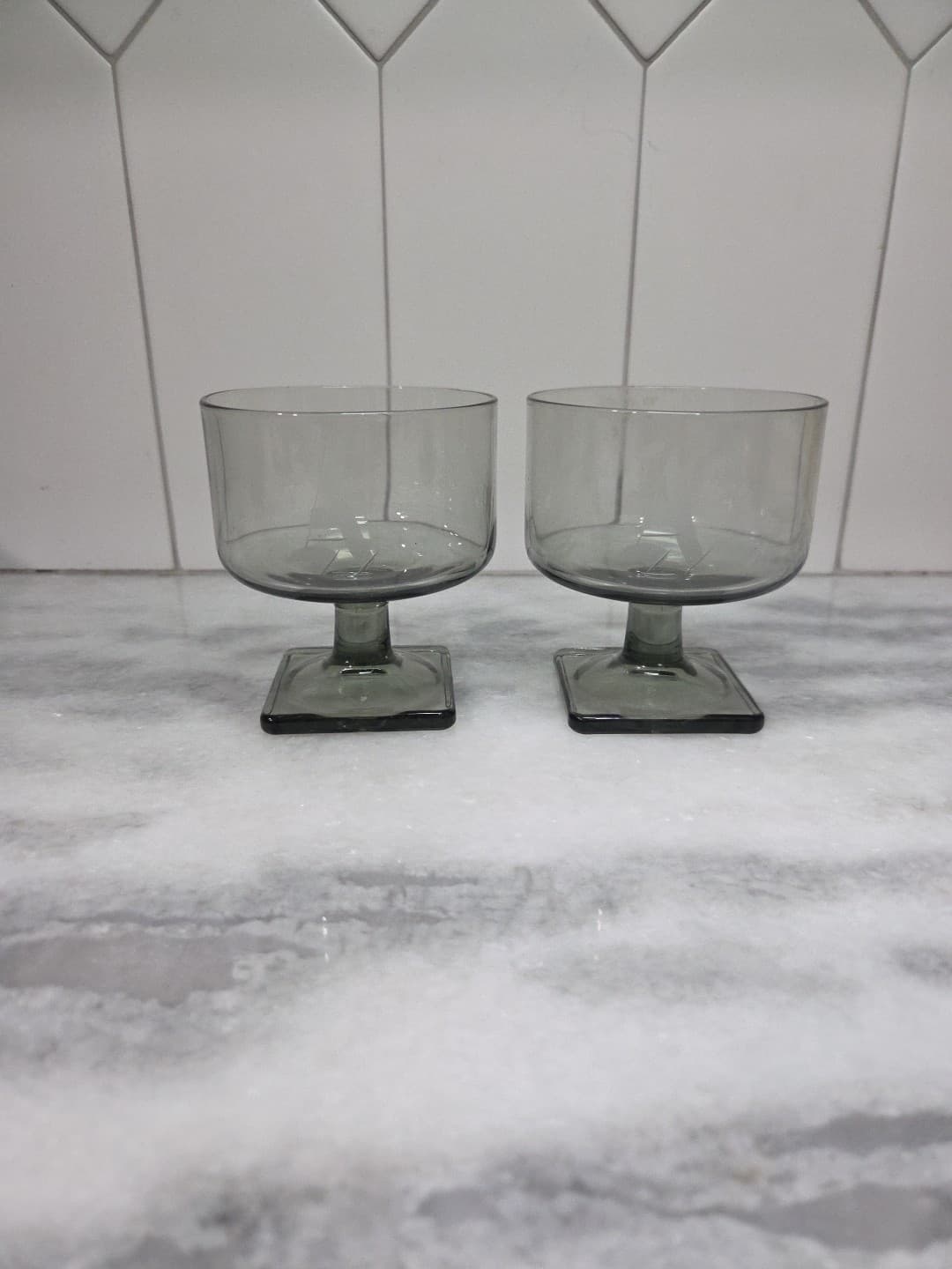 Federal Glass Nordic Midnight Sherbet Glasses, Vintage Set of 2, "A" Monogram
