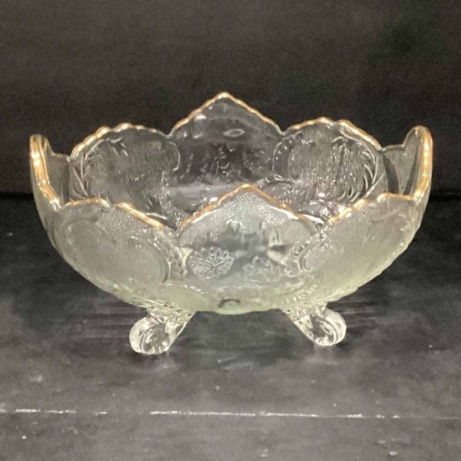 Jeanette Lombardi Oval Bowl, Vintage 22k Gold Rim Centerpiece, Pressed Glass - Thumbnail 8