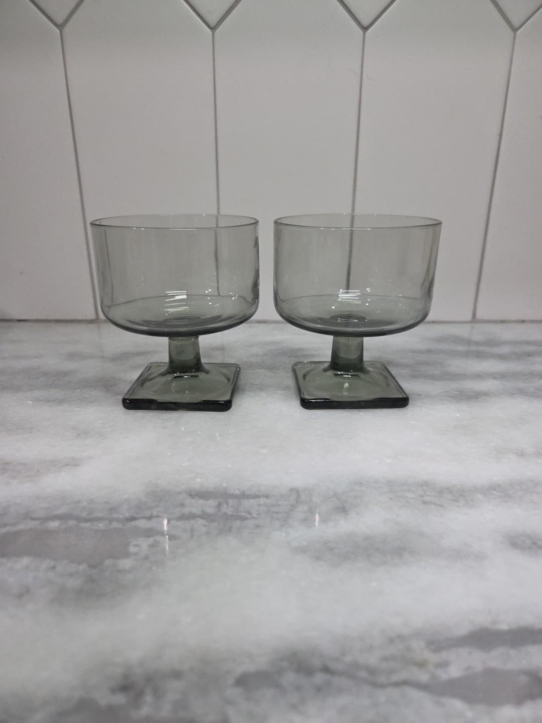Federal Glass Nordic Midnight Sherbet Glasses, Vintage Set of 2, "A" Monogram - Thumbnail 4