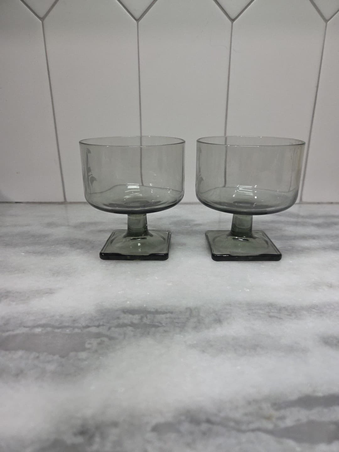 Federal Glass Nordic Midnight Sherbet Glasses, Vintage Set of 2, "A" Monogram - Thumbnail 2