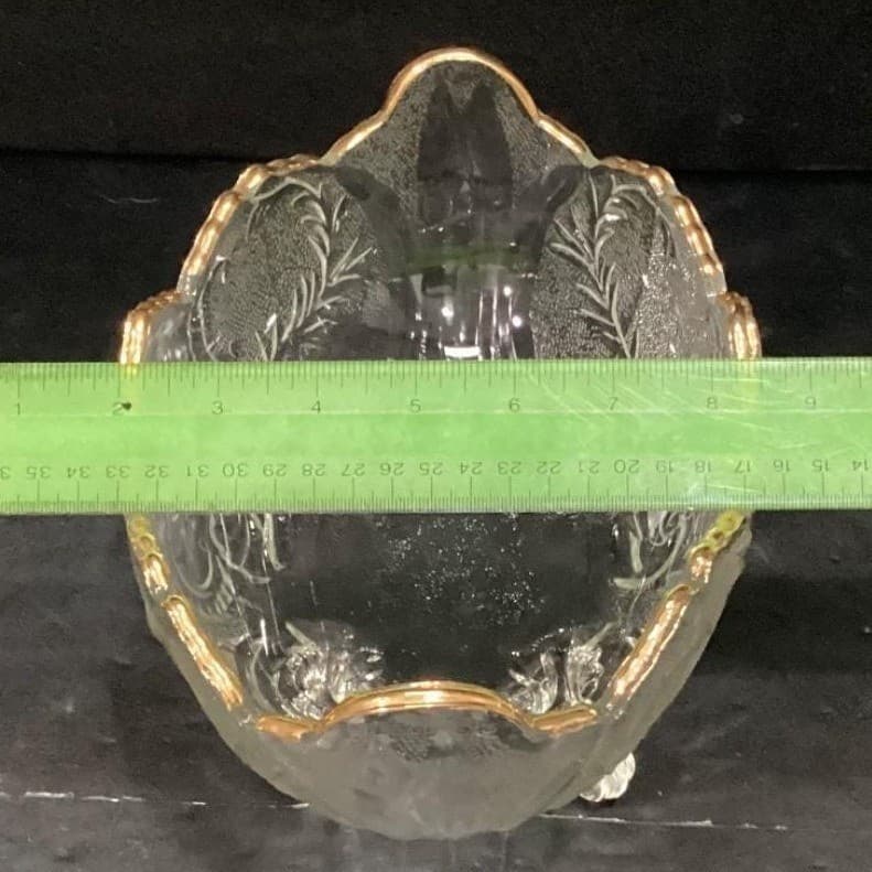 Jeanette Lombardi Oval Bowl, Vintage 22k Gold Rim Centerpiece, Pressed Glass - Thumbnail 12