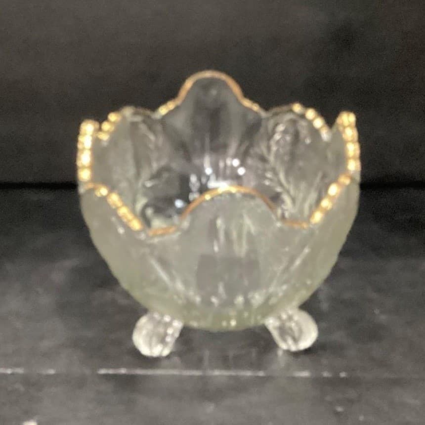 Jeanette Lombardi Oval Bowl, Vintage 22k Gold Rim Centerpiece, Pressed Glass - Thumbnail 5