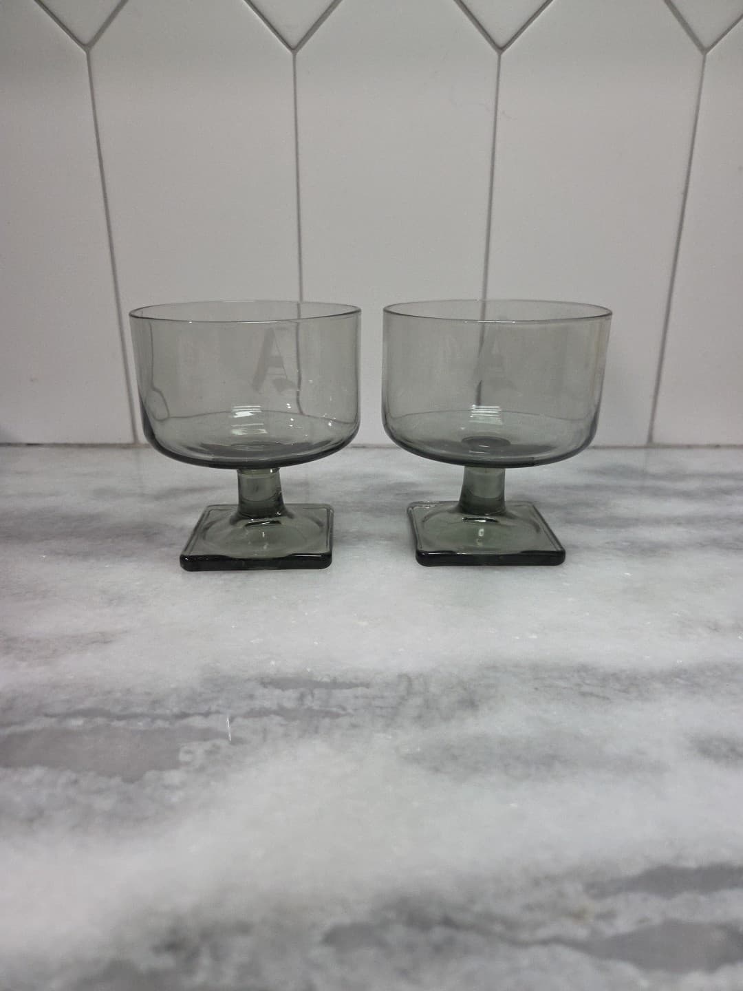 Federal Glass Nordic Midnight Sherbet Glasses, Vintage Set of 2, "A" Monogram - Thumbnail 3