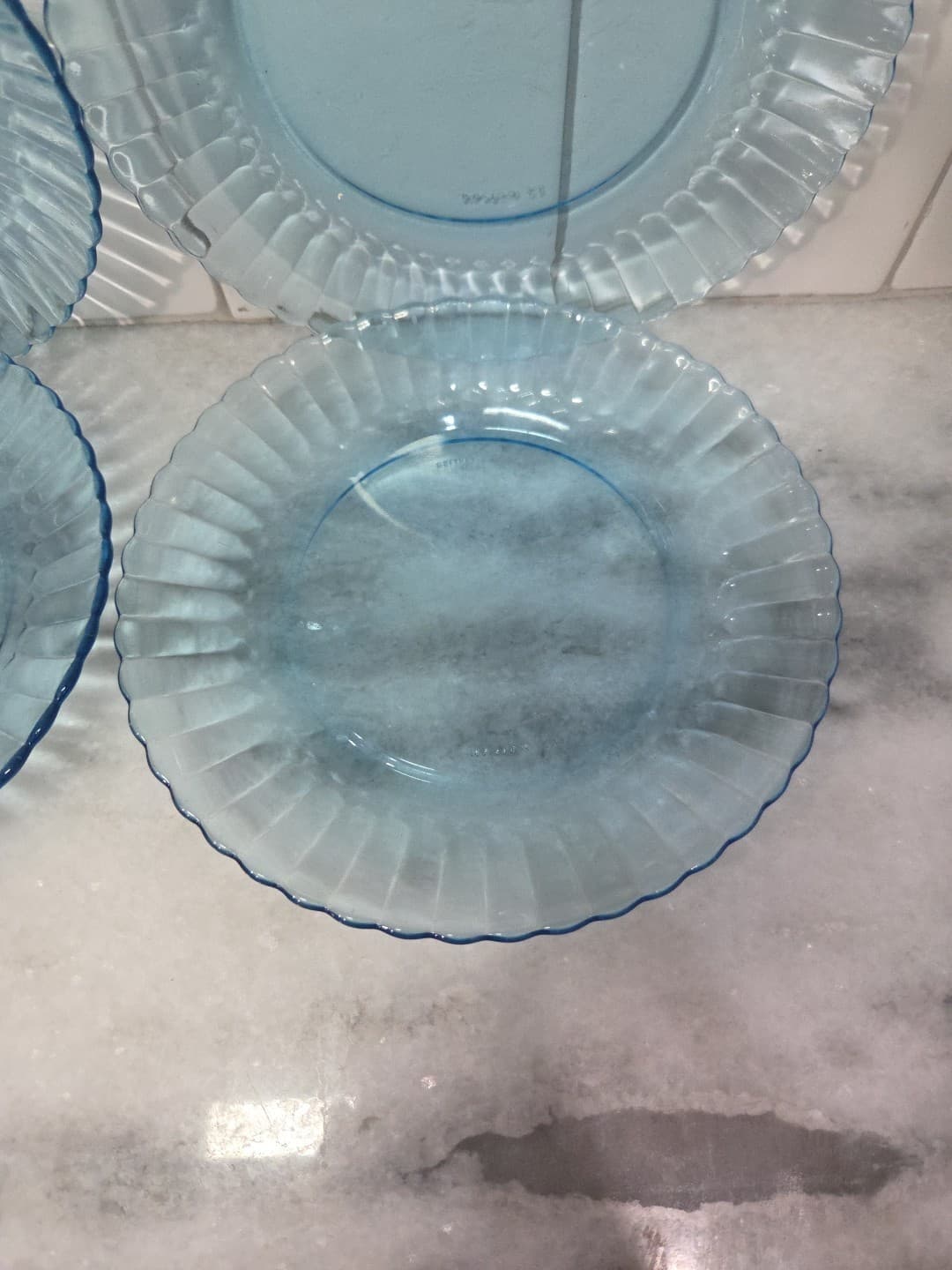Fortecrisa Ice Blue Luncheon Plates, Set of 4, 7" Scalloped Ribbed Plates, MCM - Thumbnail 2