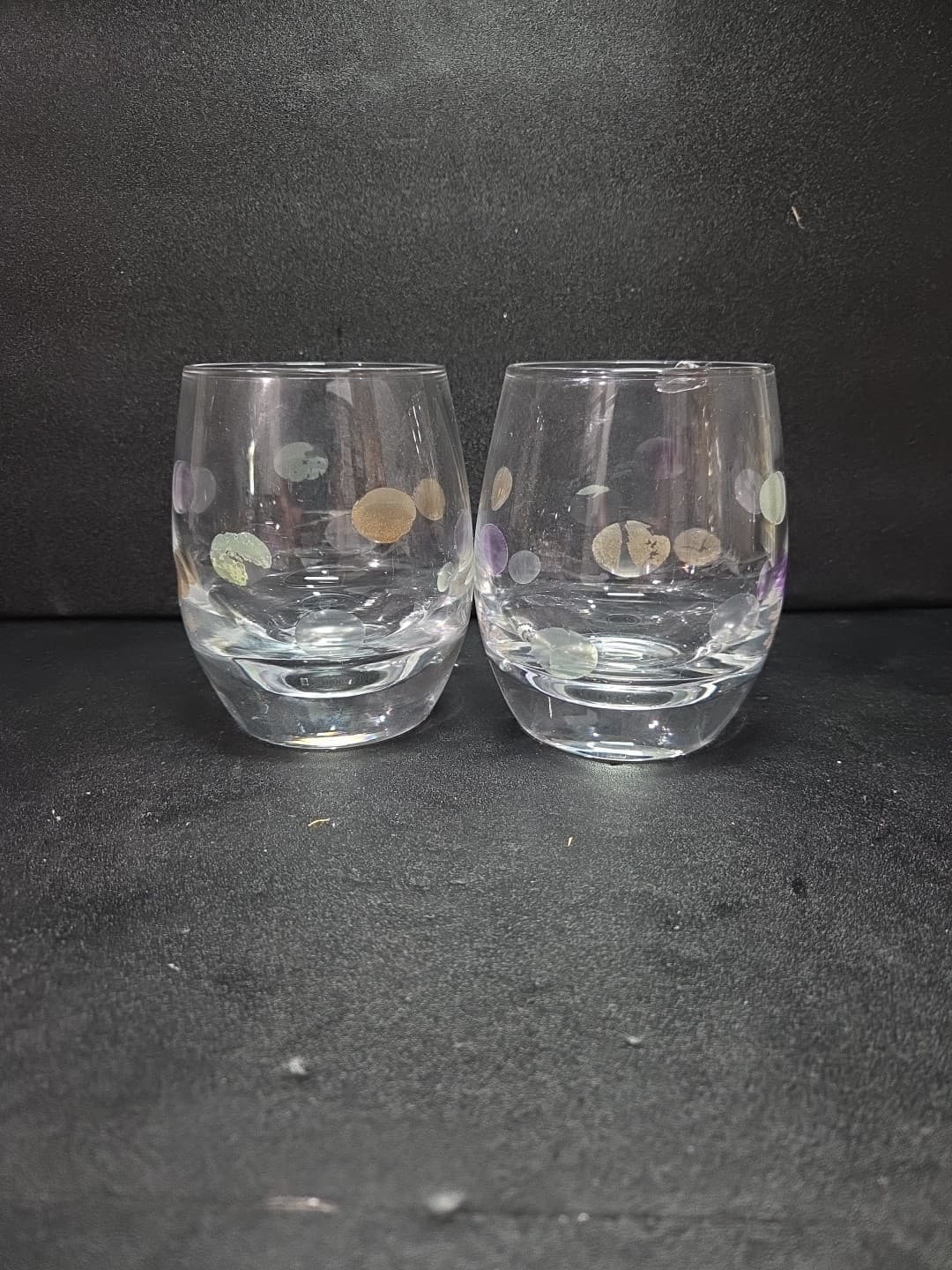 Block Thumb Cut Crystal Ball Glasses Set, Colored Circles, Glassware, Set Of 2 - Thumbnail 2