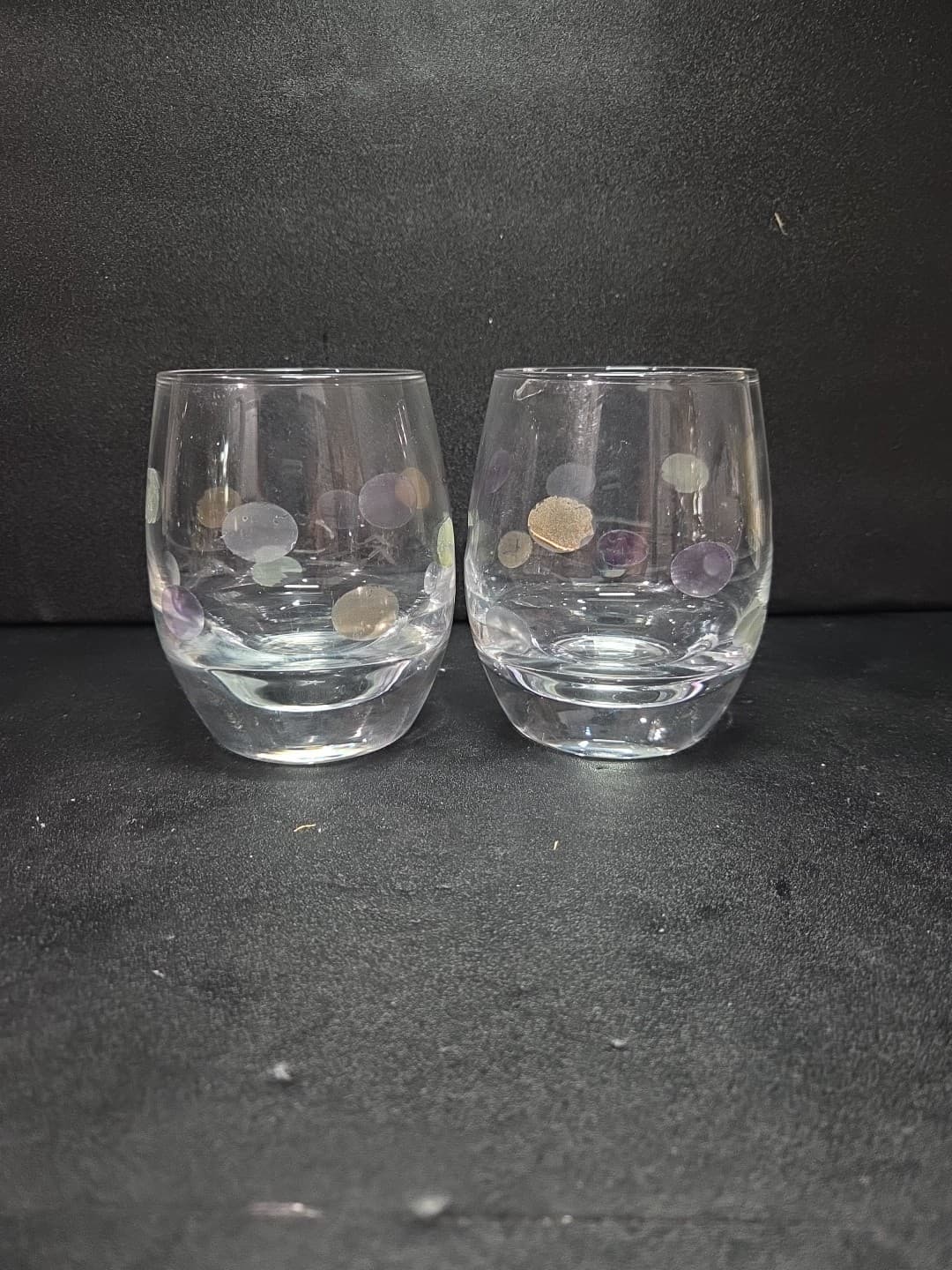 Block Thumb Cut Crystal Ball Glasses Set, Colored Circles, Glassware, Set Of 2