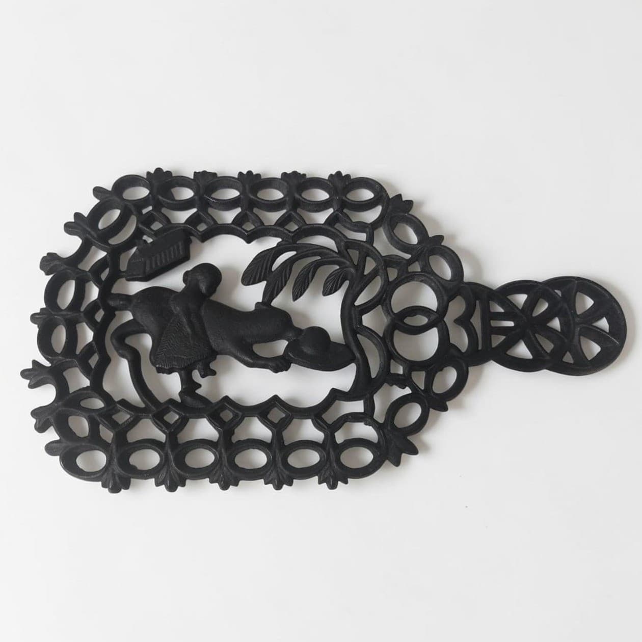 Virginia Metal-Crafter Cast Iron Trivet, Girl Playing Ball With Dog Design, Vtg
