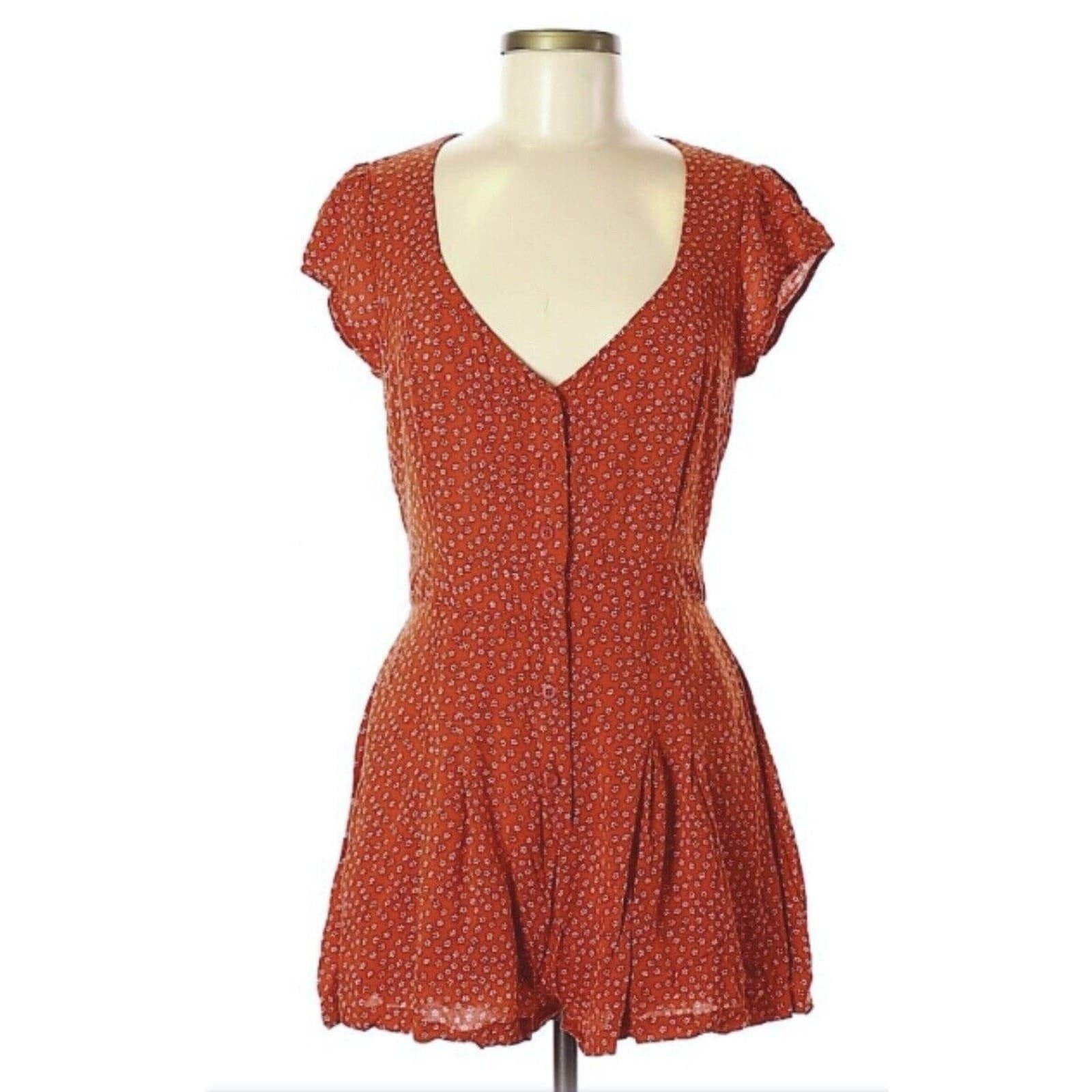 Kimchi Blue Red Floral Button Front V-Neck, Size 4 Romper, Urban Outfitters - Thumbnail 11
