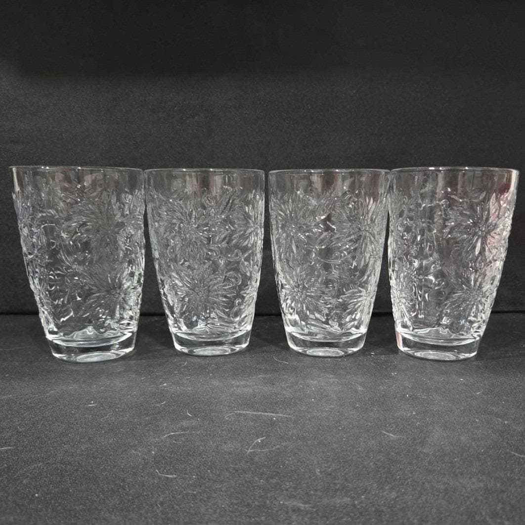 Princess House Fantasia Flat Tumblers #545, Set of 4, Vintage Poinsettia Pattern - Thumbnail 7