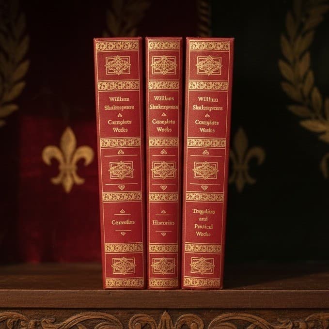William Shakespeare Complete Works, 3 Volume Set, Wellfleet Press Red Gold Gilt