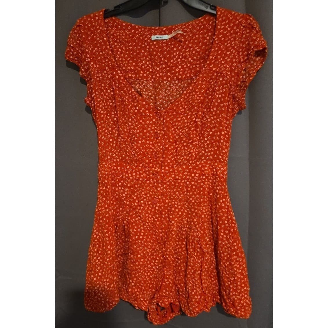 Kimchi Blue Red Floral Button Front V-Neck, Size 4 Romper, Urban Outfitters - Thumbnail 3