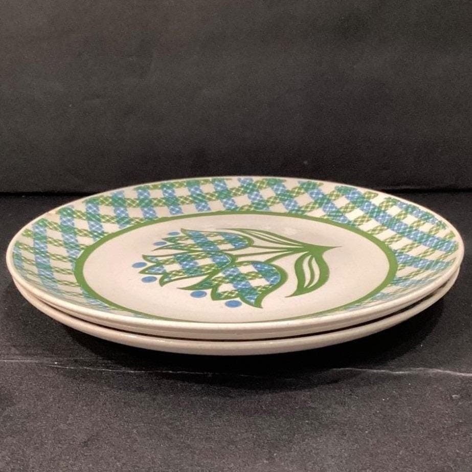 Royal China Cavalier "Gingham Garden" Dinner Plates, Set of 2 Vintage USA Floral - Thumbnail 8