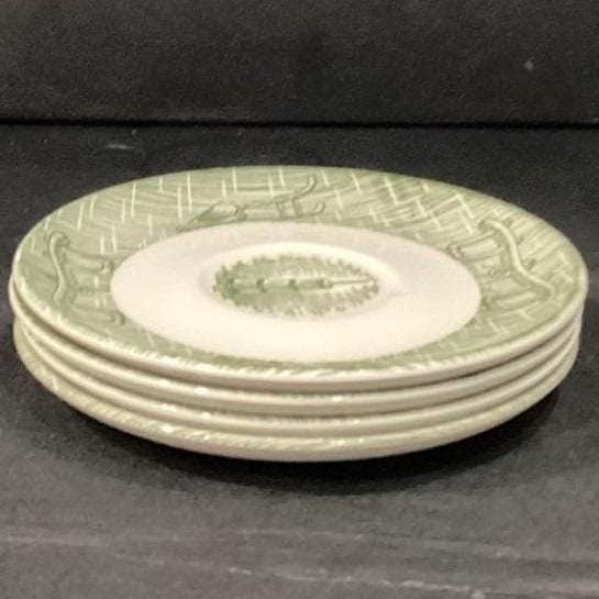 SCIO Currier and Ives Green "Yokes & Plow" Saucers, Set of 4, Vintage Ironstone - Thumbnail 10