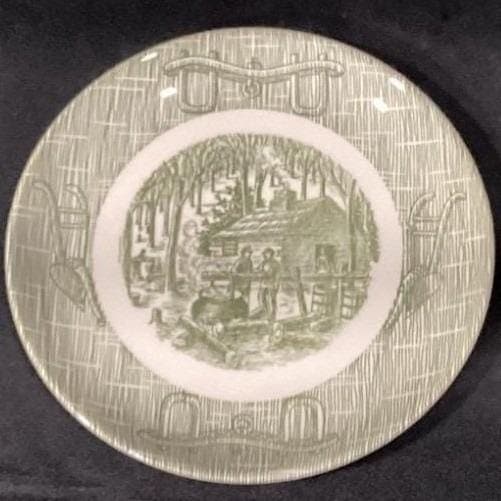 SCIO Currier and Ives Green "Yokes & Plow" Saucers, Set of 4, Vintage Ironstone - Thumbnail 5