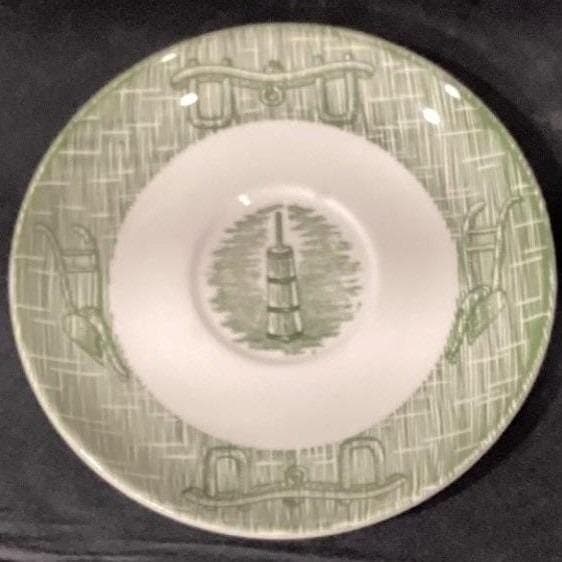 SCIO Currier and Ives Green "Yokes & Plow" Saucers, Set of 4, Vintage Ironstone - Thumbnail 4