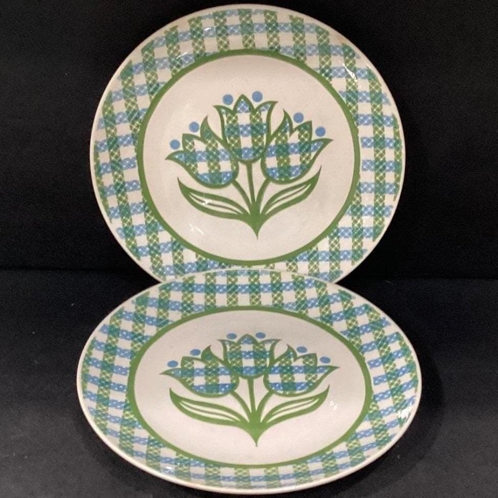Royal China Cavalier "Gingham Garden" Dinner Plates, Set of 2 Vintage USA Floral - Thumbnail 6