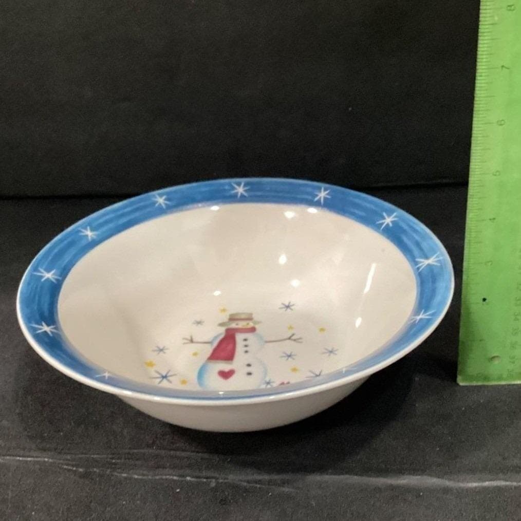 Holiday Home Christmas Snowman Serving Bowl, Vintage Ceramic Winter Tableware - Thumbnail 3