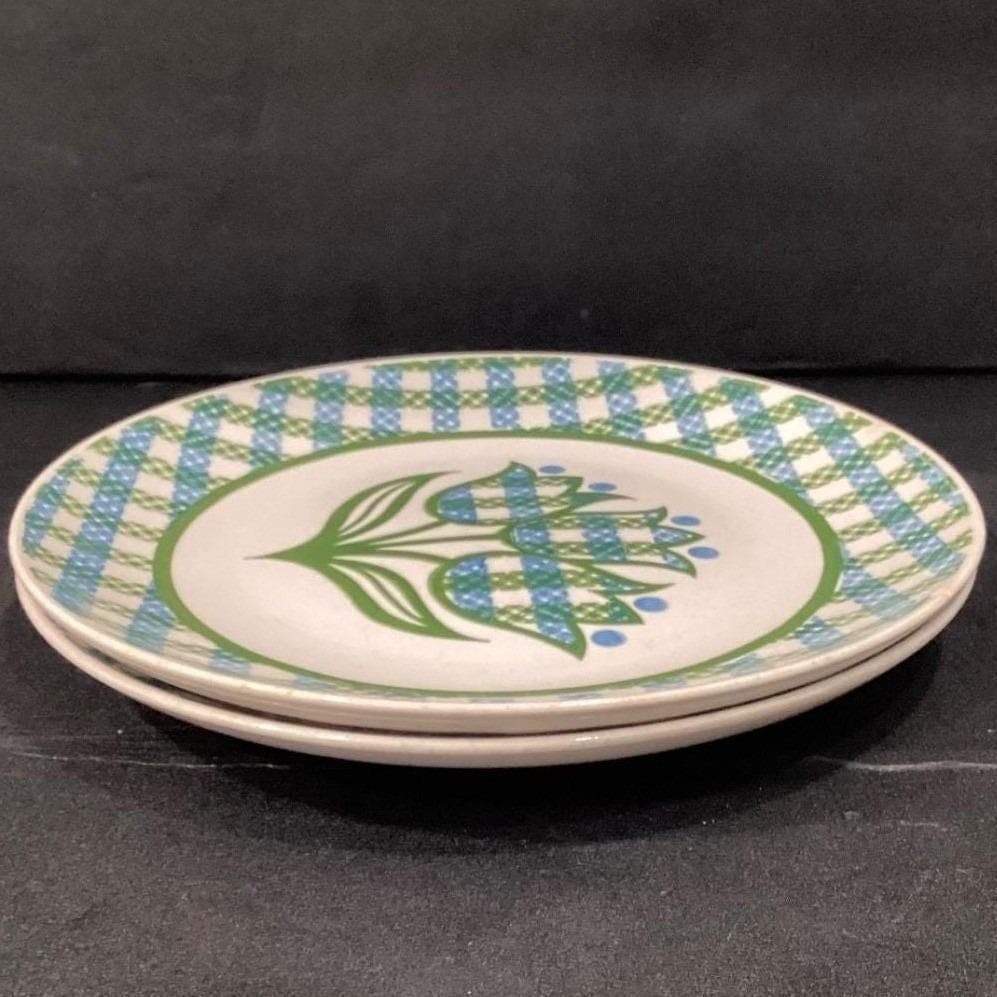 Royal China Cavalier "Gingham Garden" Dinner Plates, Set of 2 Vintage USA Floral - Thumbnail 10