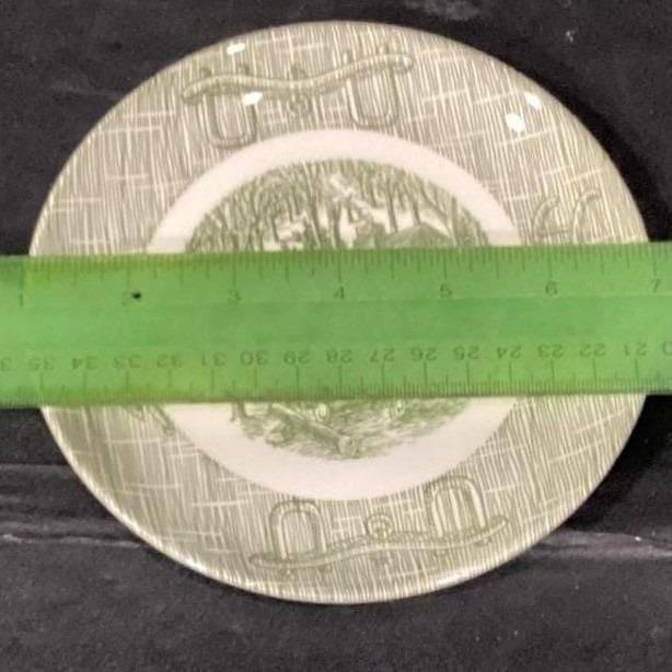 SCIO Currier and Ives Green "Yokes & Plow" Saucers, Set of 4, Vintage Ironstone - Thumbnail 2