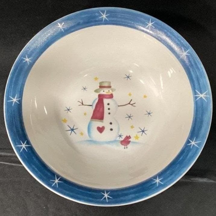 Holiday Home Christmas Snowman Serving Bowl, Vintage Ceramic Winter Tableware - Thumbnail 7