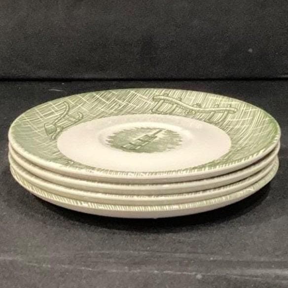 SCIO Currier and Ives Green "Yokes & Plow" Saucers, Set of 4, Vintage Ironstone - Thumbnail 7