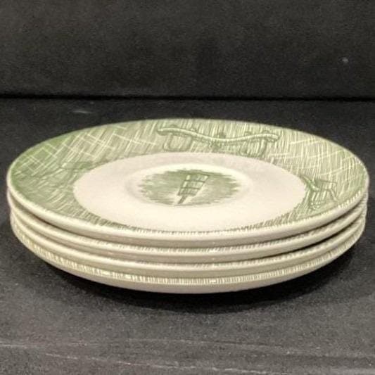 SCIO Currier and Ives Green "Yokes & Plow" Saucers, Set of 4, Vintage Ironstone - Thumbnail 9