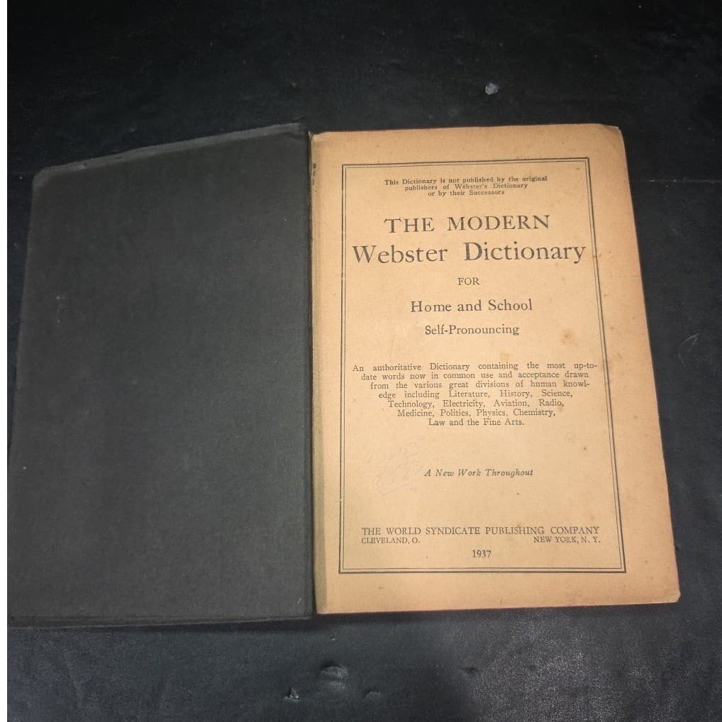 The Modern Webster Dictionary, World Syndicate Publishing Black, Vintage 1937 - Thumbnail 3