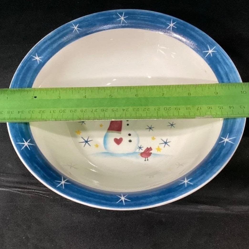 Holiday Home Christmas Snowman Serving Bowl, Vintage Ceramic Winter Tableware - Thumbnail 2