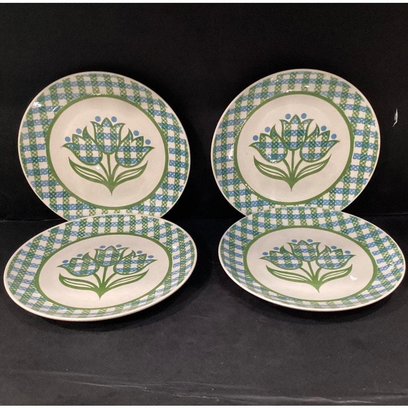 Royal China Cavalier "Gingham Garden" Dinner Plates, Set of 4, Vintage Ironstone - Thumbnail 6