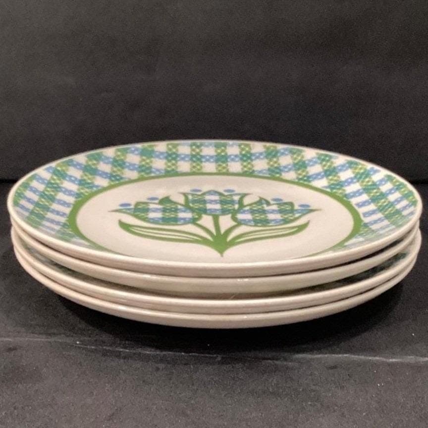 Royal China Cavalier "Gingham Garden" Dinner Plates, Set of 4, Vintage Ironstone - Thumbnail 7