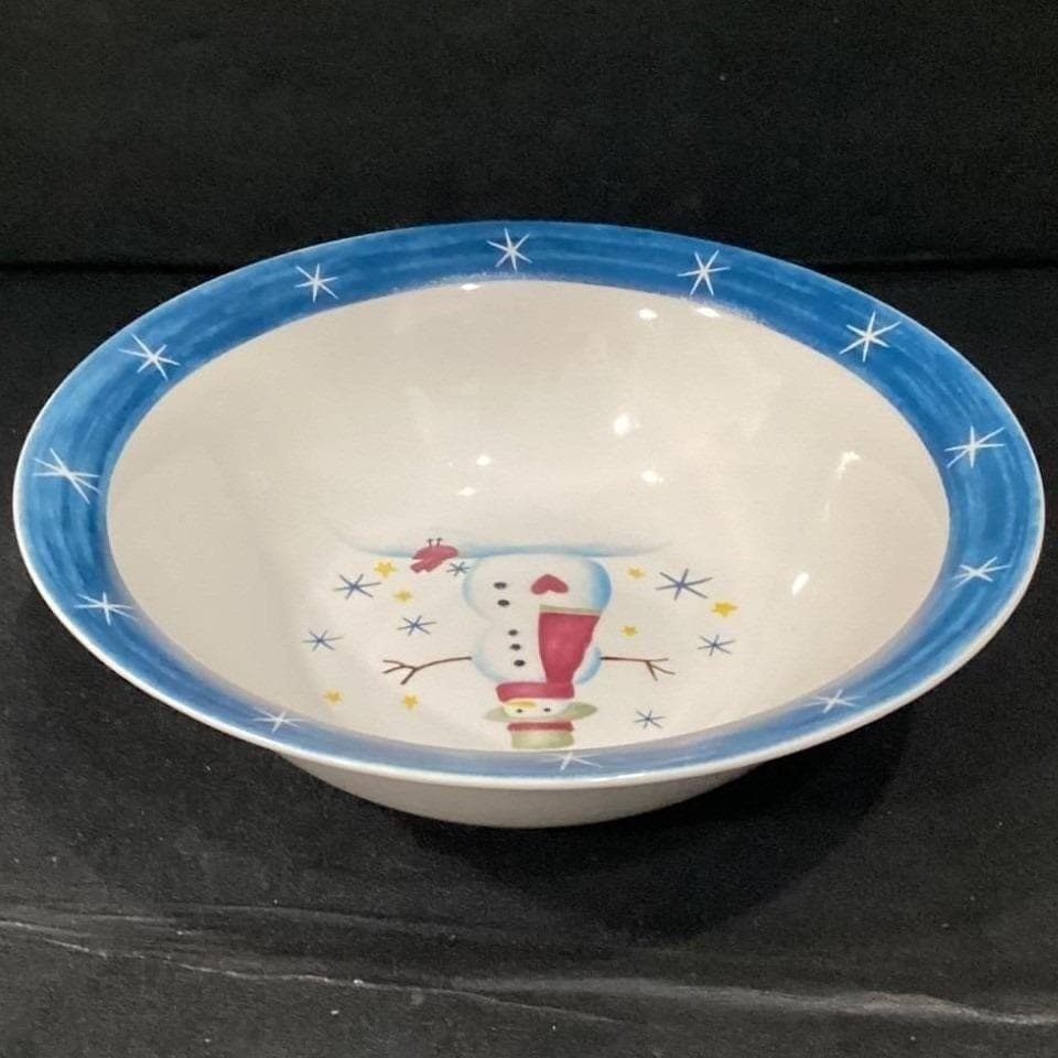 Holiday Home Christmas Snowman Serving Bowl, Vintage Ceramic Winter Tableware - Thumbnail 11
