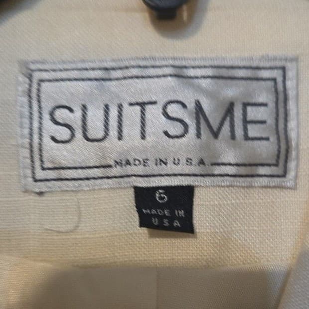 Suitsme Vintage Cream Blazer, Black Contrast Shawl Lapel, Double Breasted Size 6 - Thumbnail 5