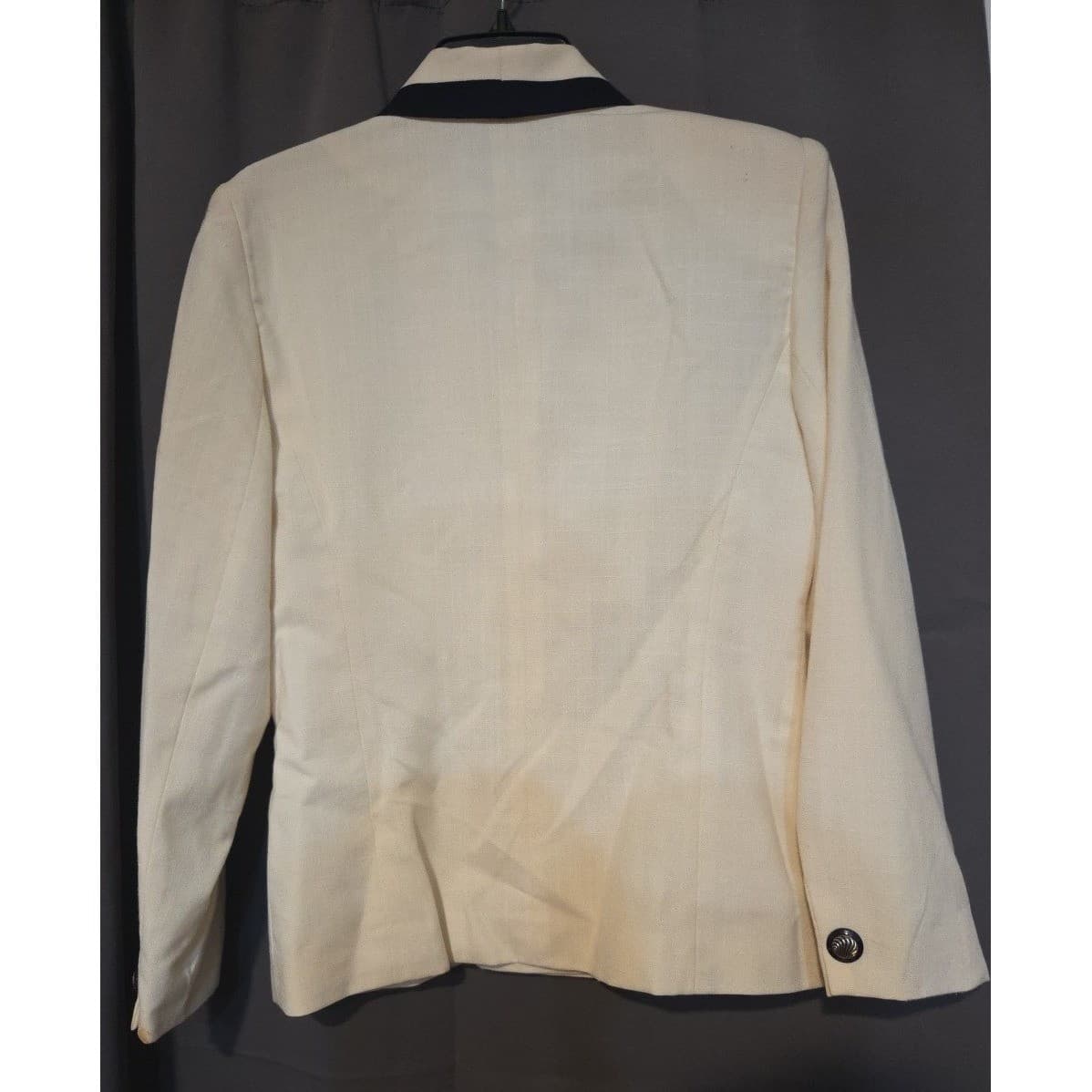 Suitsme Vintage Cream Blazer, Black Contrast Shawl Lapel, Double Breasted Size 6 - Thumbnail 4
