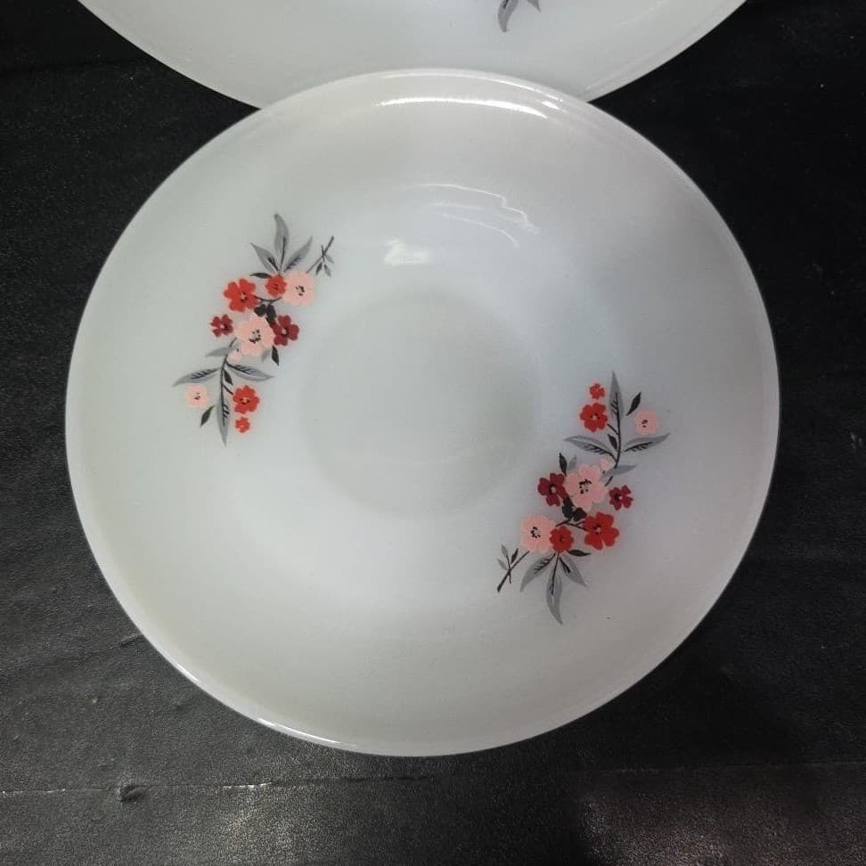 Anchor Hocking Fire King Primrose Saucers, Set of 2, Vintage Floral Milk Glass - Thumbnail 3