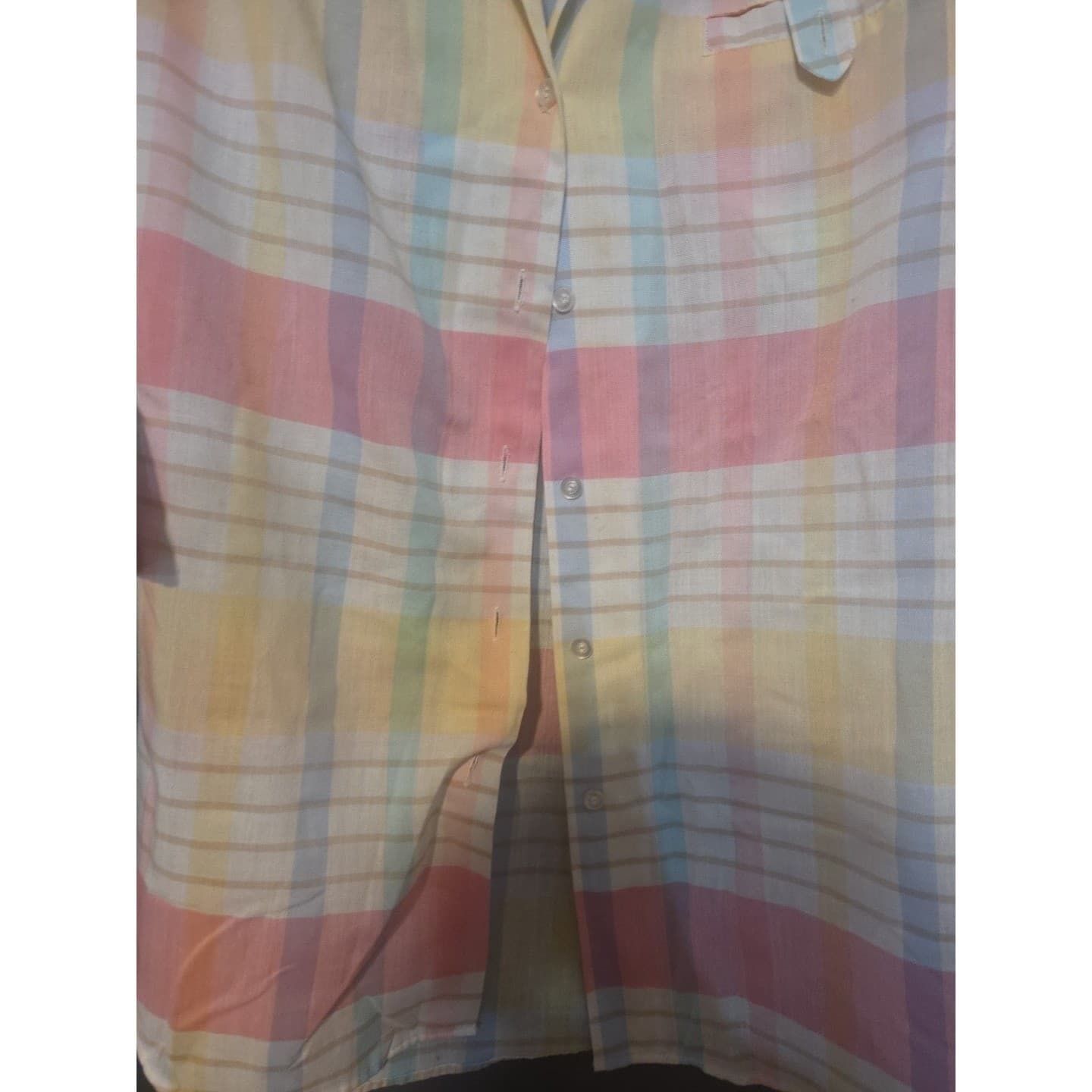 Honors Pastel Plaid 3/4 Sleeve Button Up Shirt Pink Yellow Blue Made in USA - Thumbnail 7